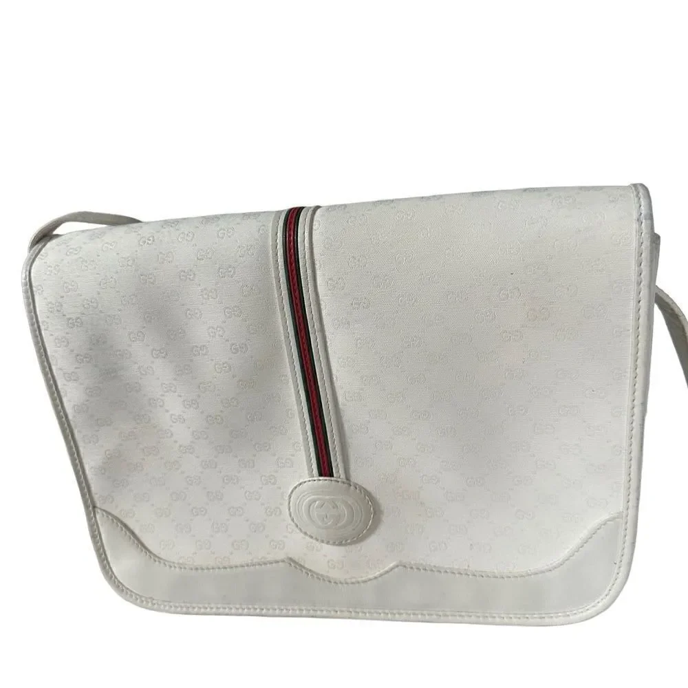 Gucci white gg canvas and leather crossbody bag